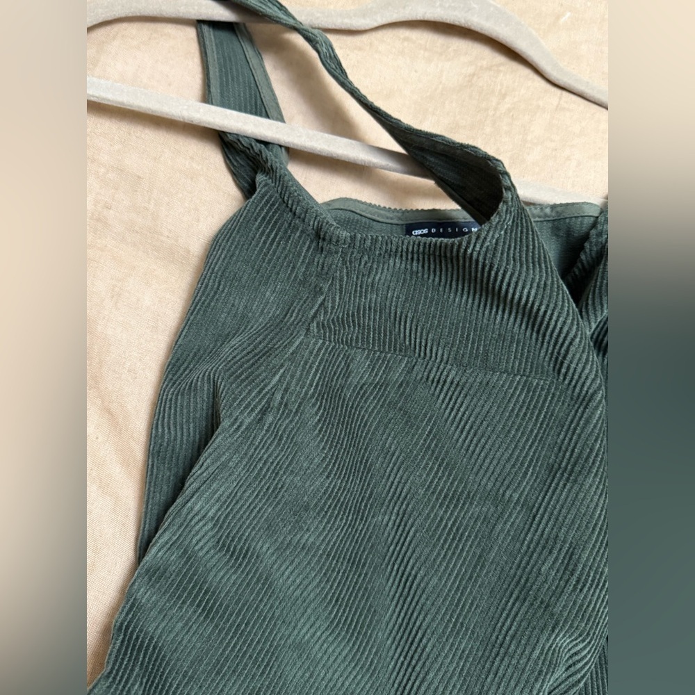 ASOS forest green a-line  corduroy pinafore mini dress with pockets - Picture 5 of 13